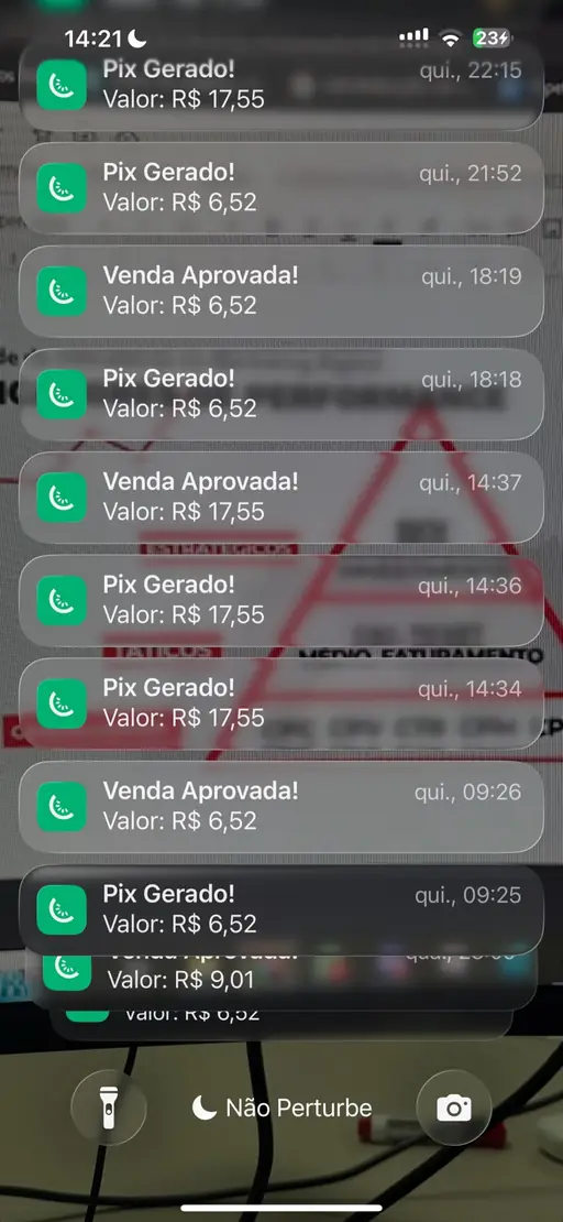 Notificações de vendas aprovadas